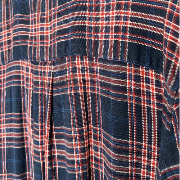 Treasure & Bond Navy Red White Plaid Collared Button Down Boyfriend Shirt L - Picture 7 of 12